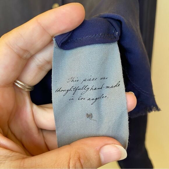 RAQUEL ALLEGRA Silk Subtle Tie-Dye Button Shirt Blouse Navy Blue Sz 0 Small - Picture 11 of 11